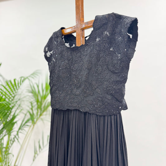 Black Applique Tie Jacket Floorlength