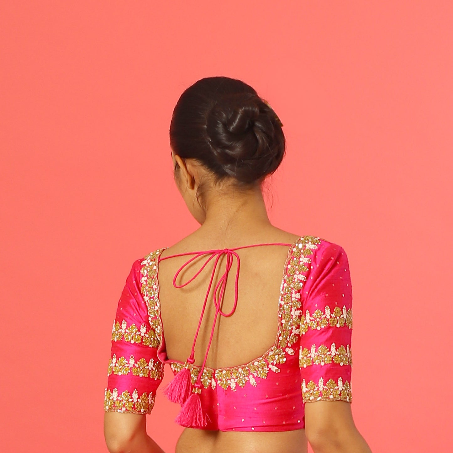 Hot Pink Knot Embroidery Blouse