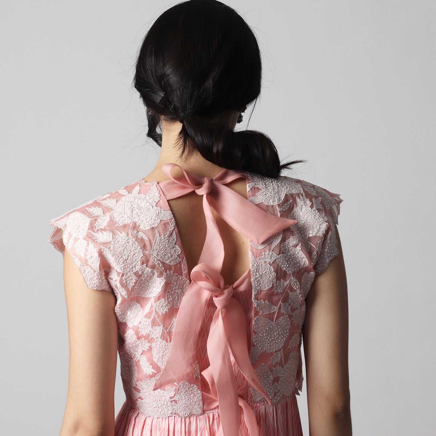 Peach stripes Layered Floorlength with Applique Tie Jacket