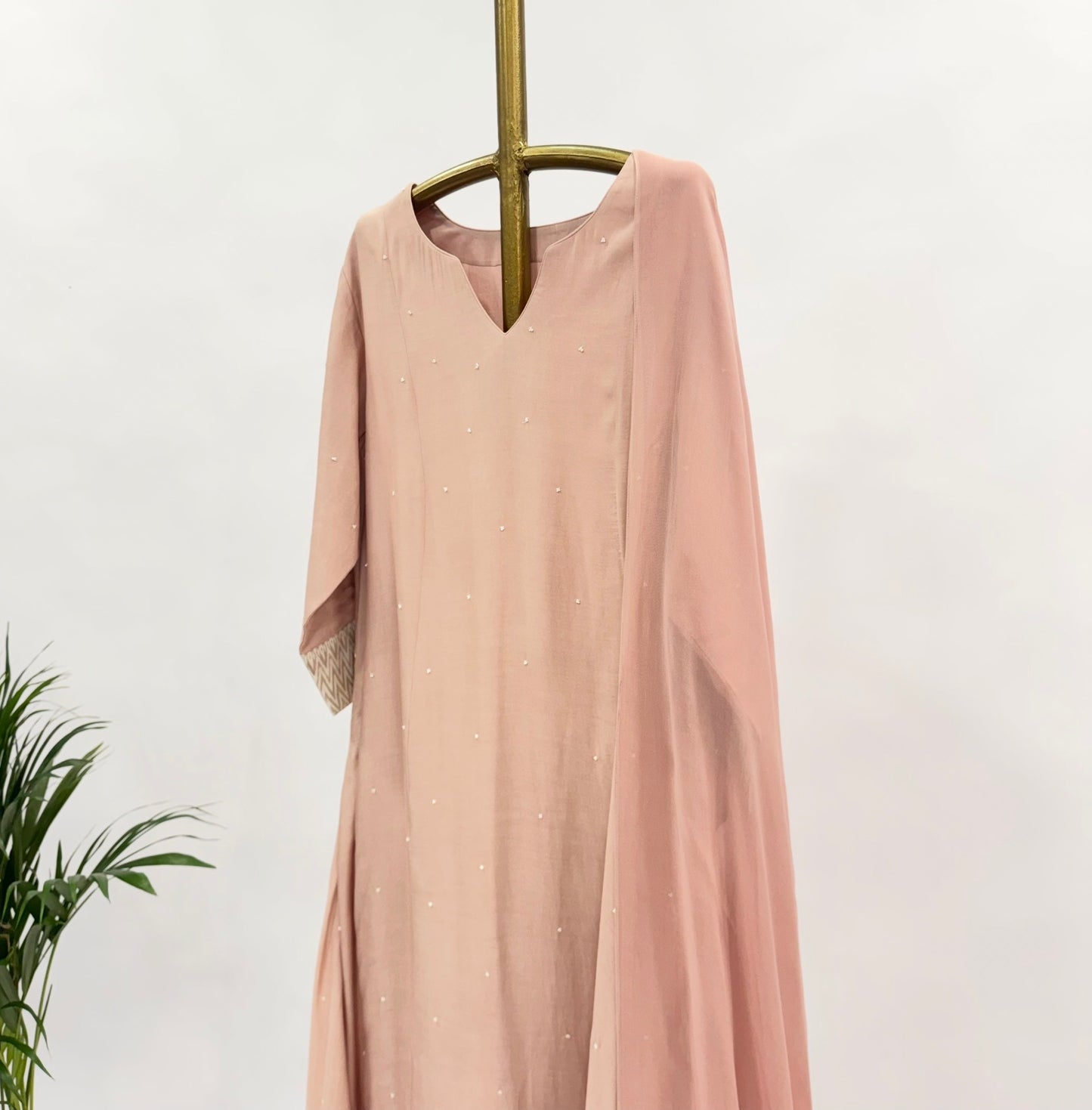 Beige Stripes Border Kurta Set
