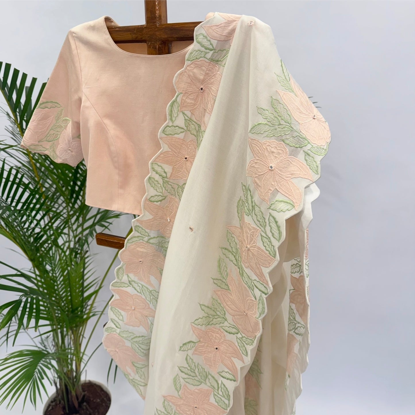 OffWhite VT Applique Chanderi Silk Saree