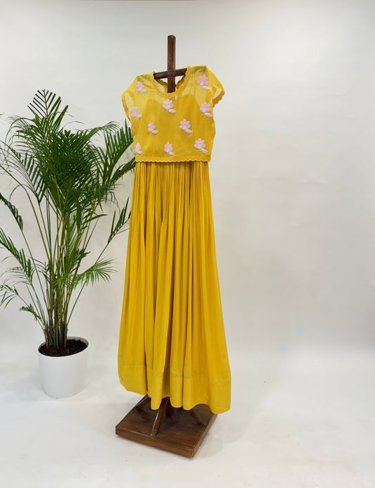 Yellow Georgette Flowers Dress