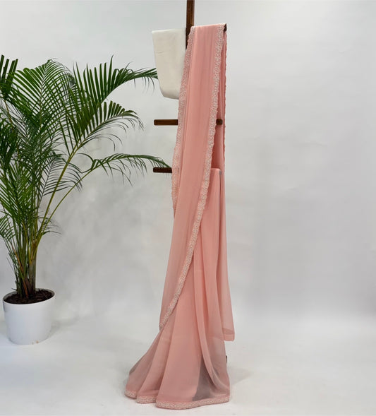 Peach Pearl Georgette Saree