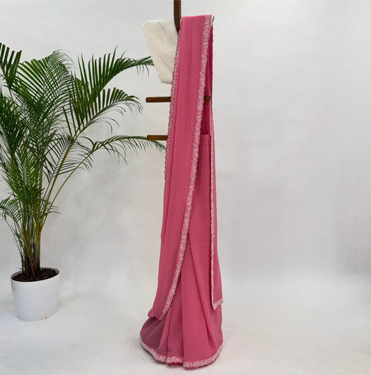 Pink Pearl Georgette Saree