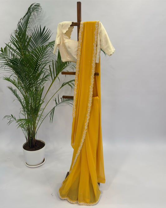 Yellow Pearl Georegtte Saree