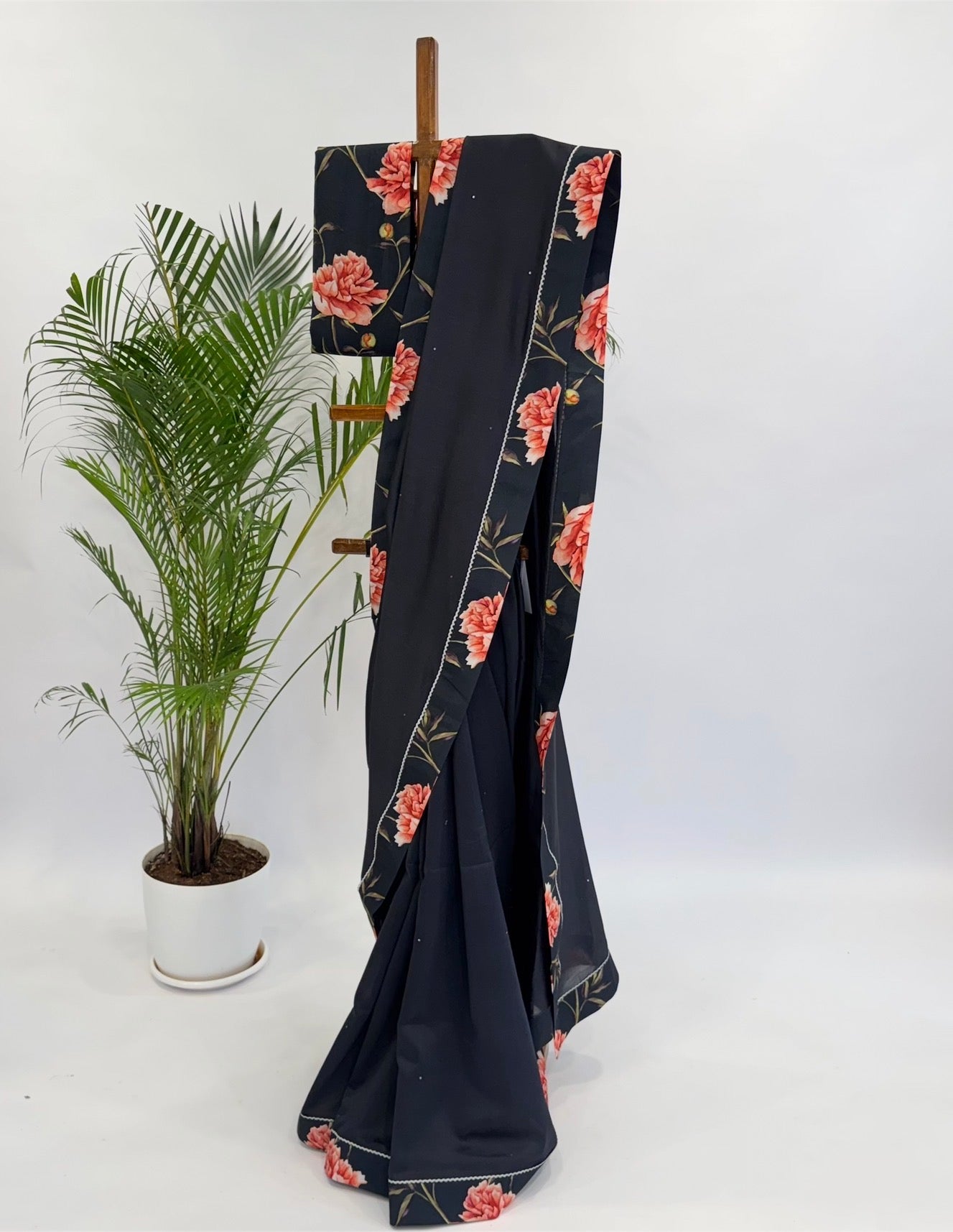 Black peonia Chanderi Silk Saree