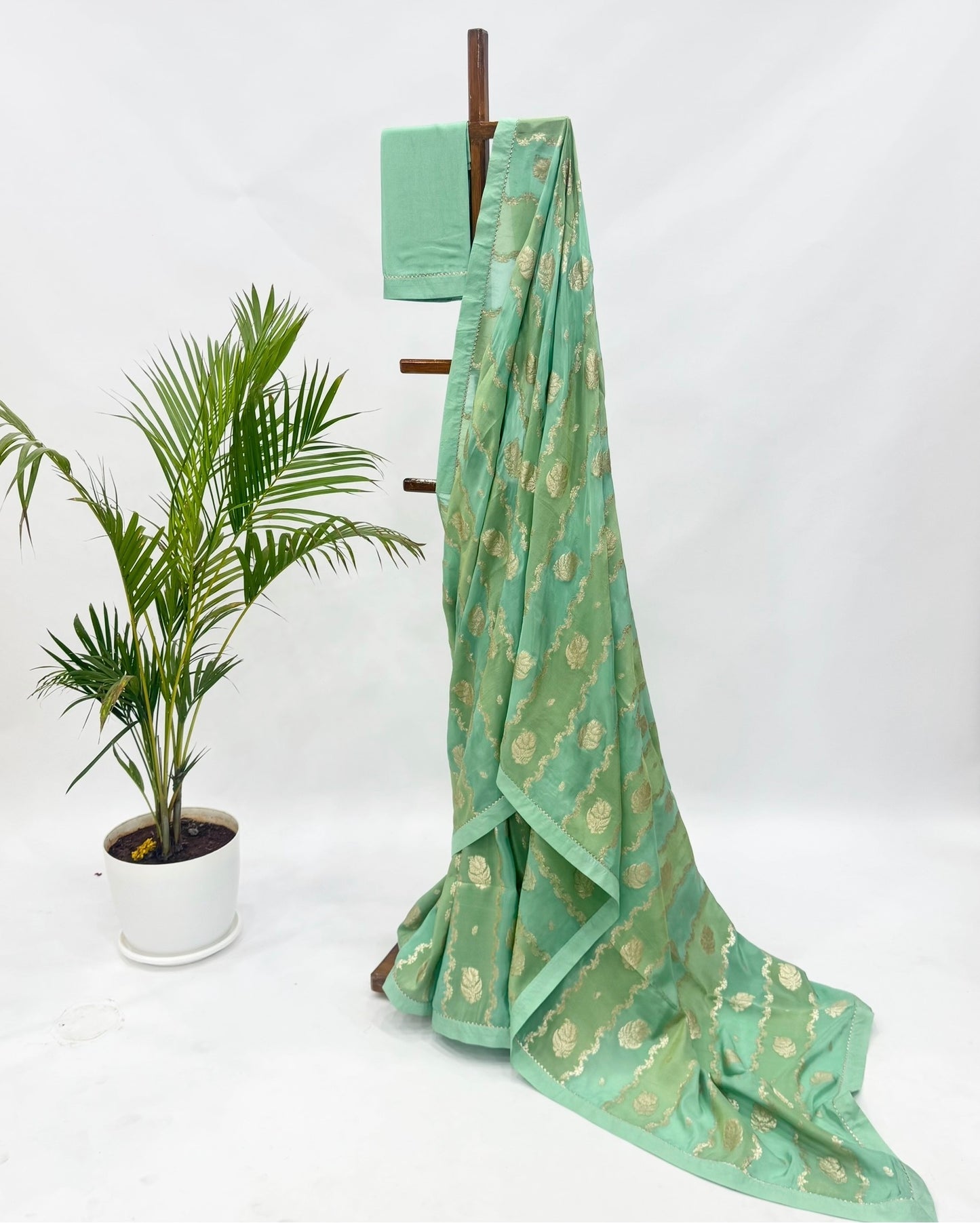 Green Brocade Georgette Saree
