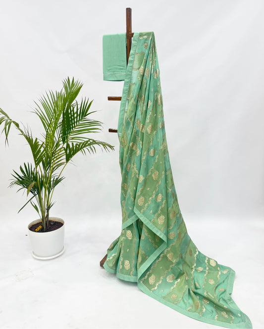 Green Brocade Georgette Saree