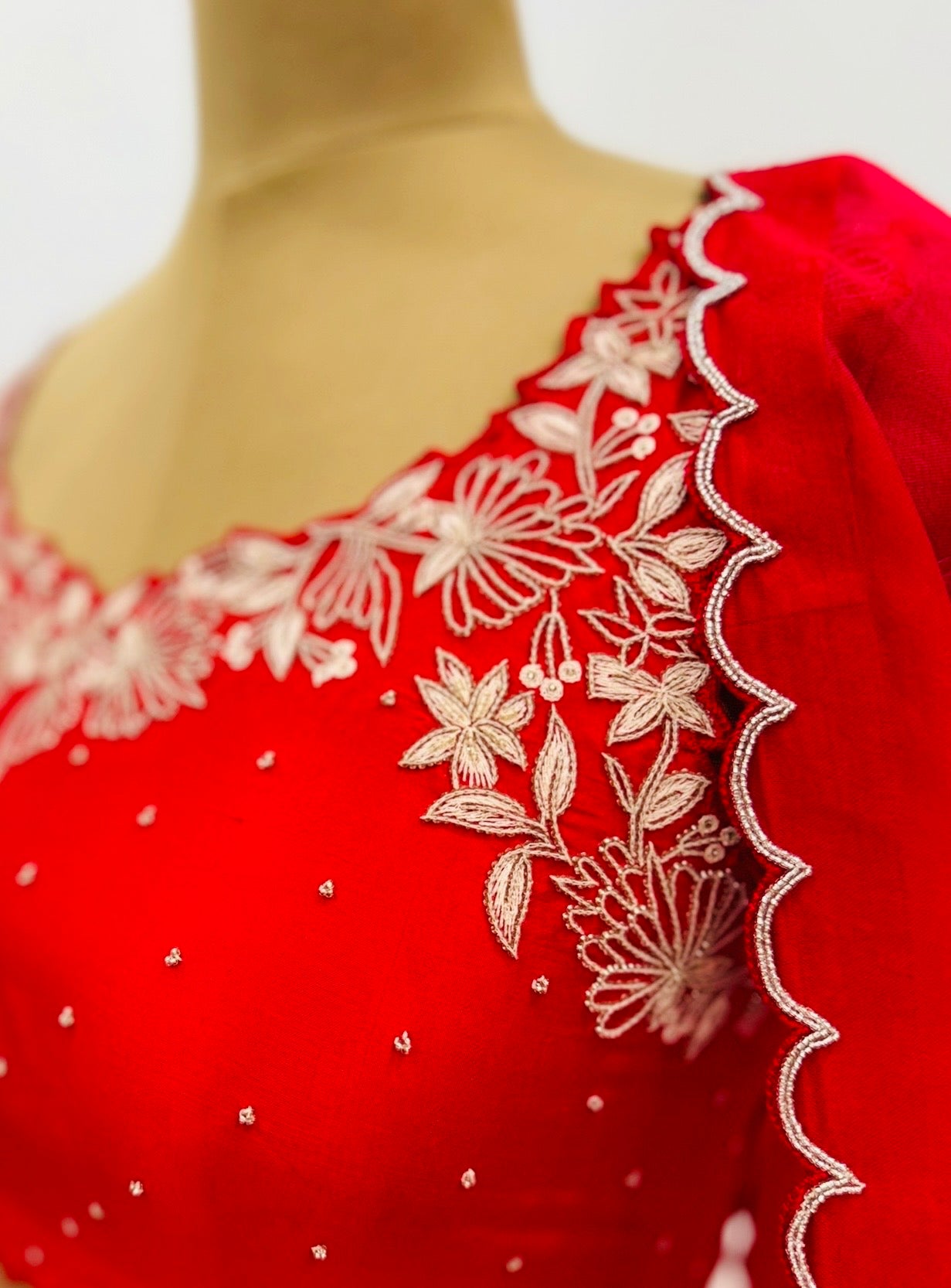 Red Foliole outline Chanderi Silk Skirt Set