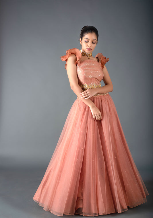 Rust Sequin Contemporary Skirt Set