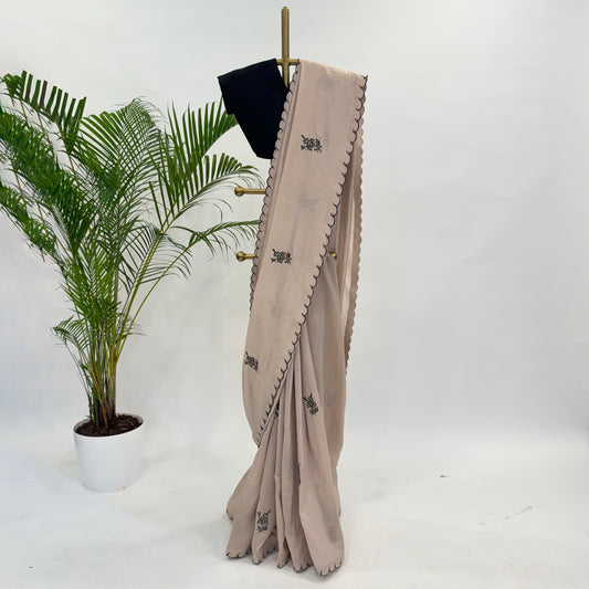 Cement ME Motifs Chanderi Silk Saree