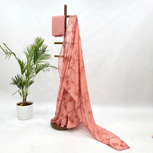 Peach Foliole Outline Kota Saree
