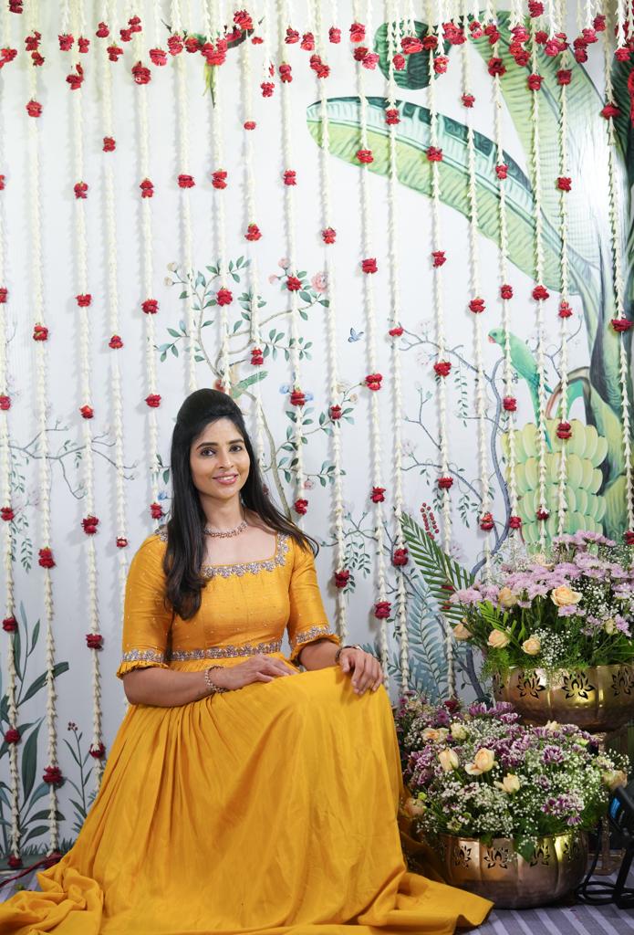 Mustard Yellow knot embroidery Anarkali set