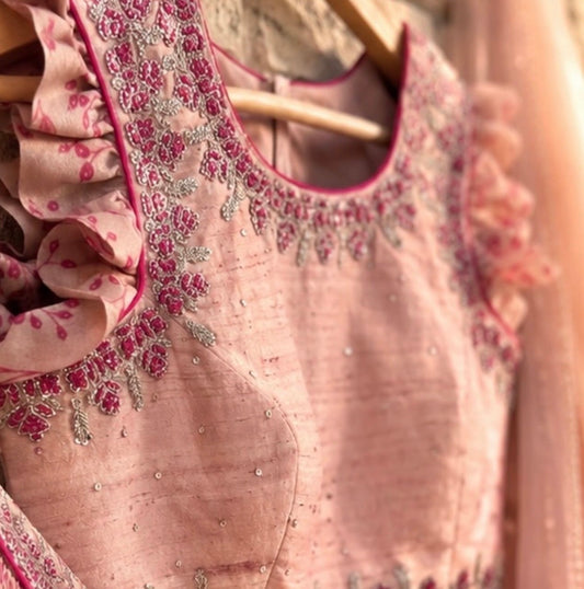 Blush Kumri Knot Embroidery Skirt Set