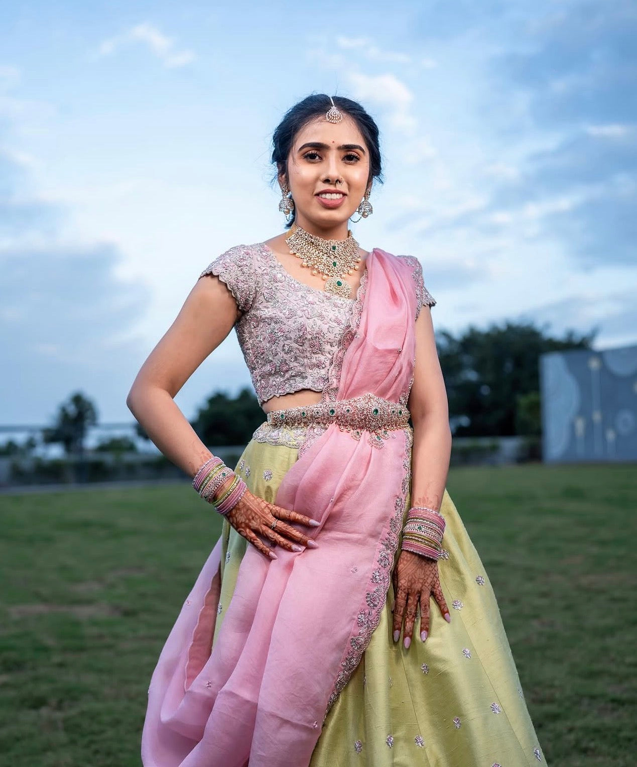 Mint Green Small Flower Lehenga Set