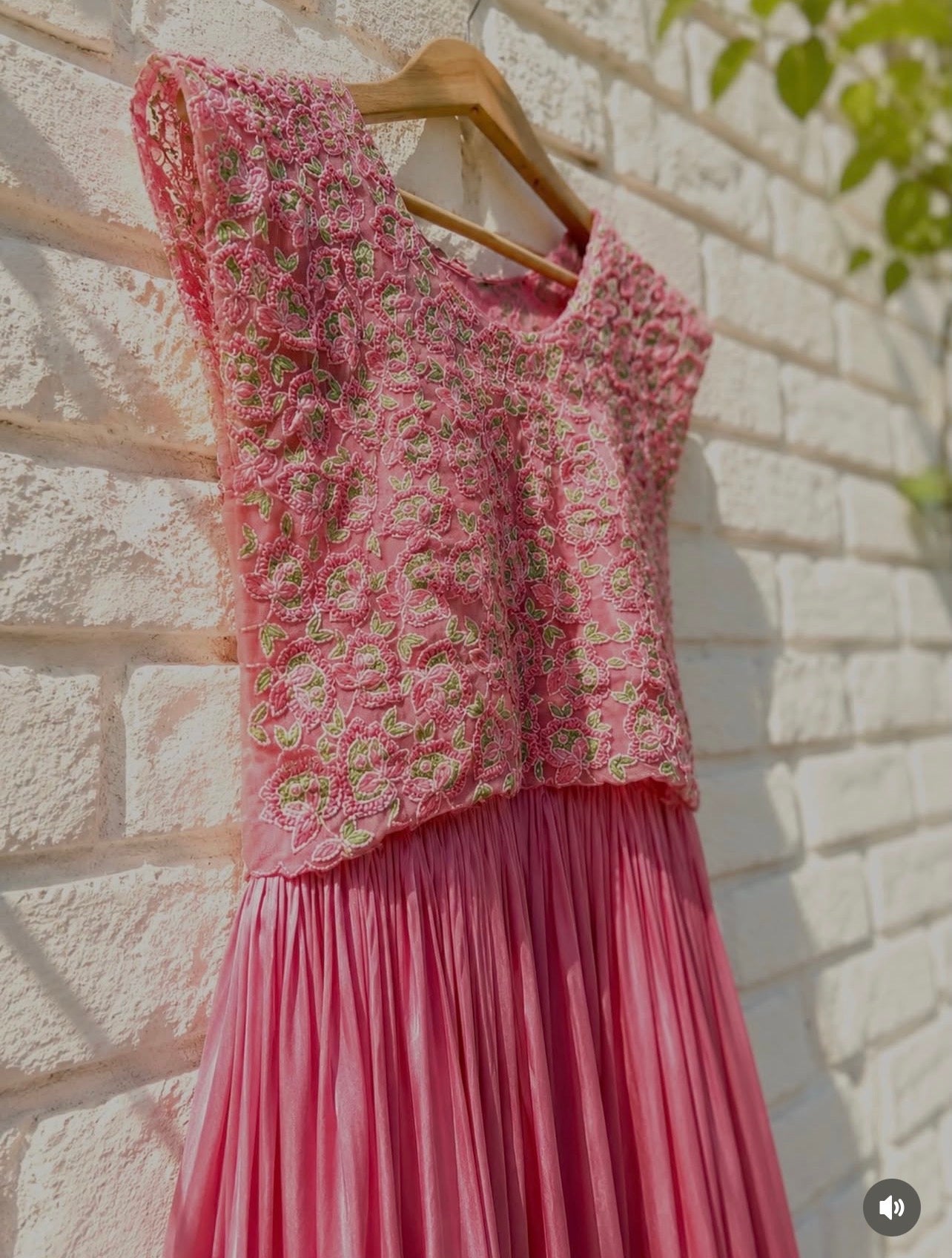 Rose Embroidered Powder Pink Floorlength
