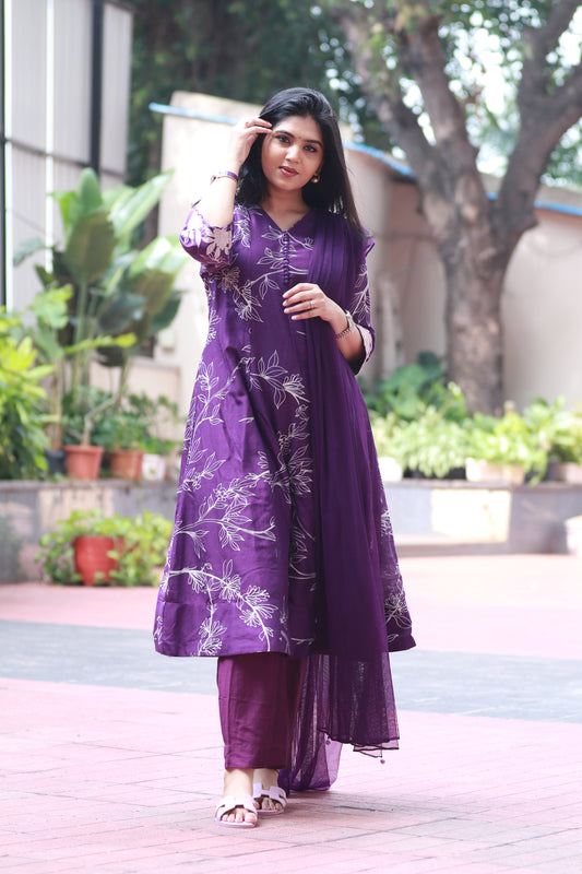 Purple foliole kurta set