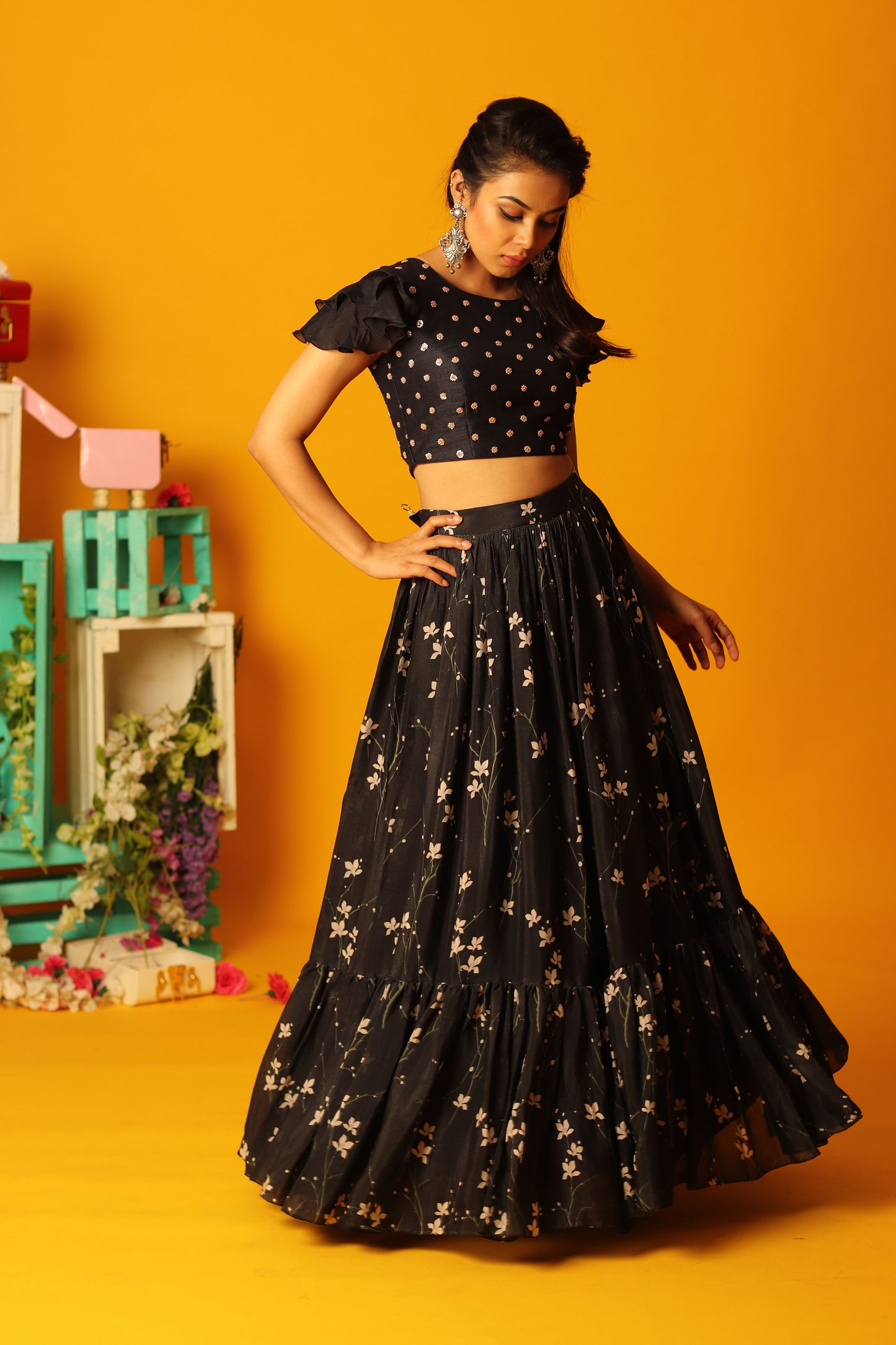 Carbon Black Bloom Skirt Set