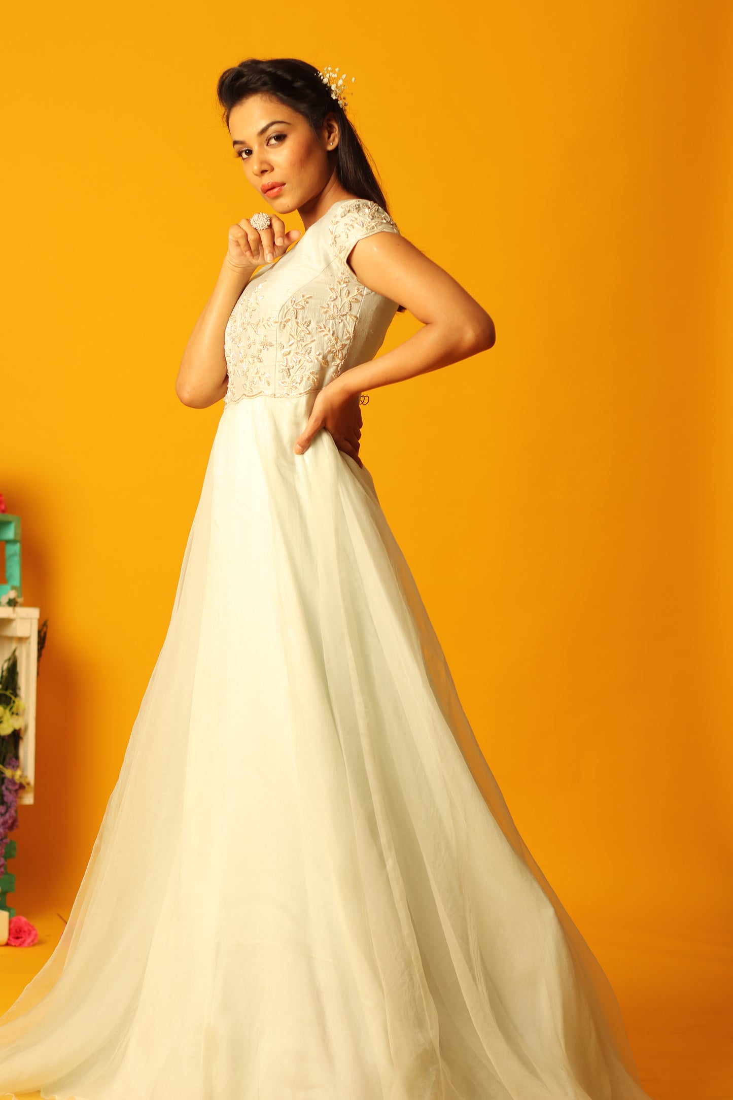 Ice Blue Organza Vinca Floorlength