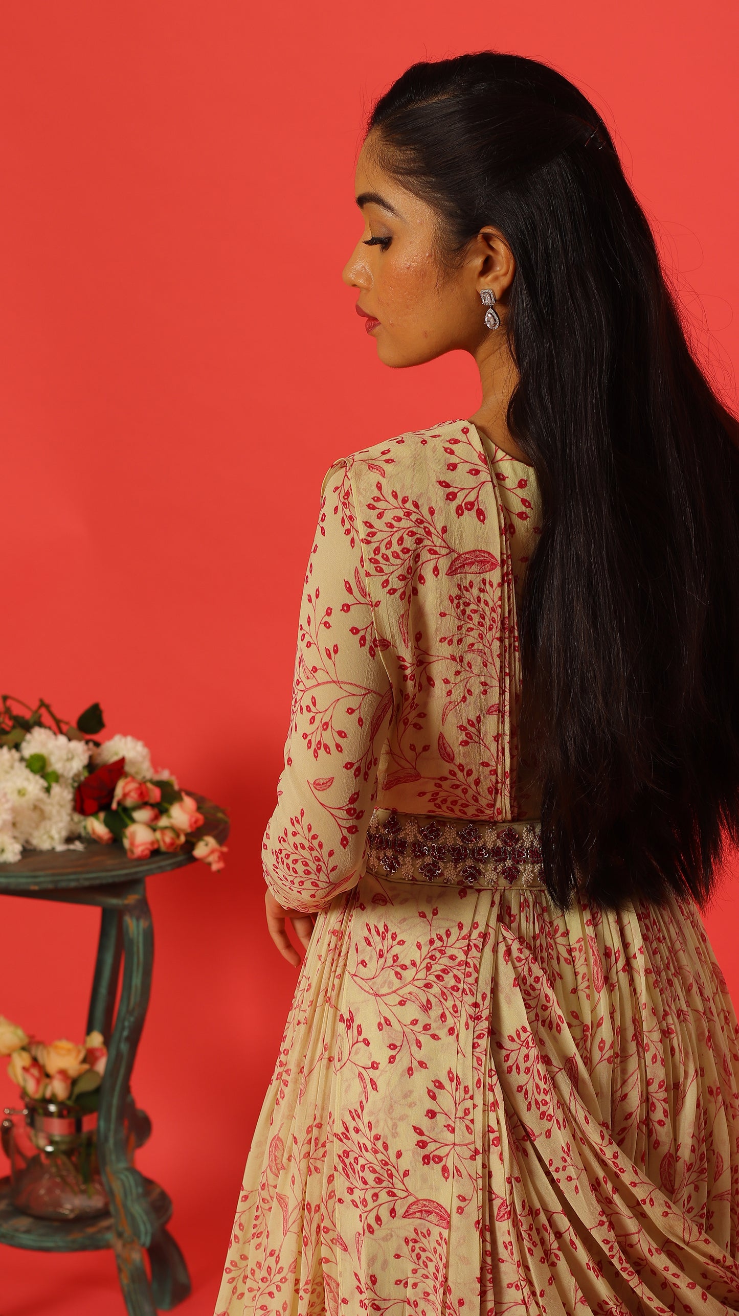 Mint Green Kumri Georgette Drape Floorlength with knot Embroidered Waist belt