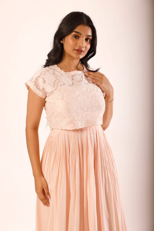 Blush Applique Tie Jacket Floorlength
