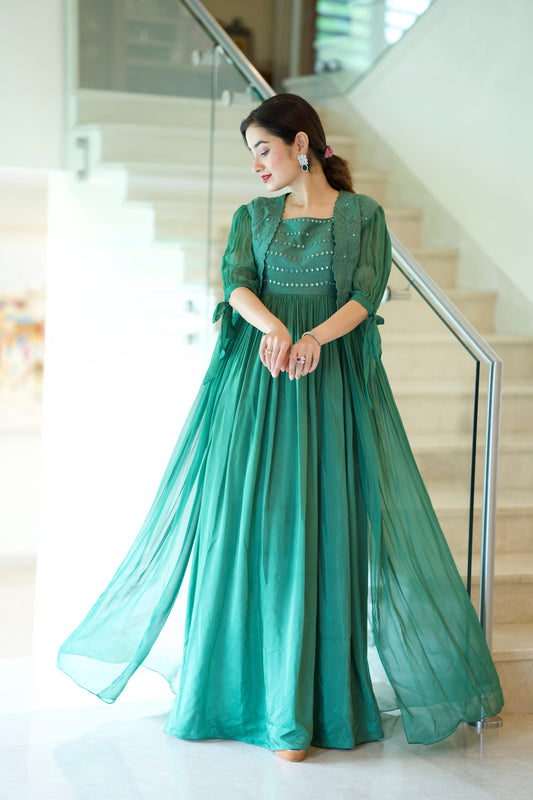 Green Applique Mirror Overlay Floorlength