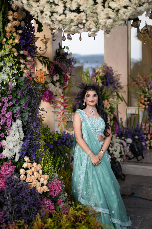 Sea Green Pearl Embroidered Lehenga Set