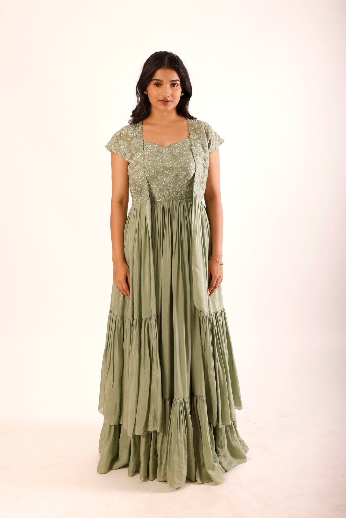 Sage Green Applique Overlay Floorlength