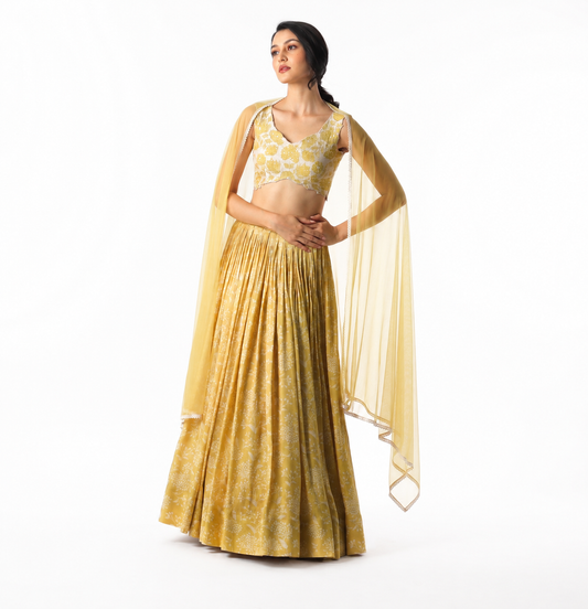 Yellow Kumri Printed Skirt Set