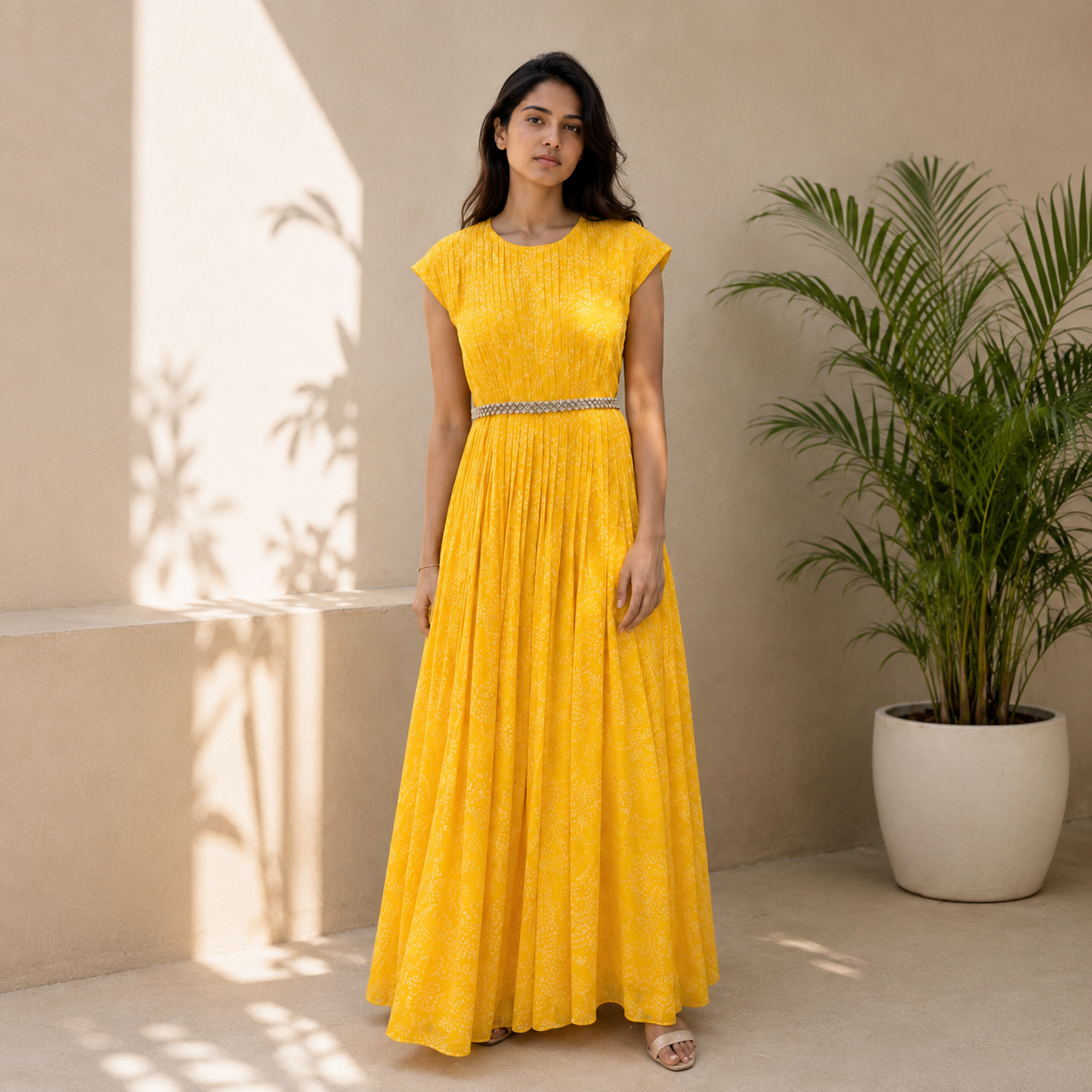 Yellow Kumri Drape Floorlength