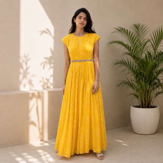 Yellow Kumri Drape Floorlength