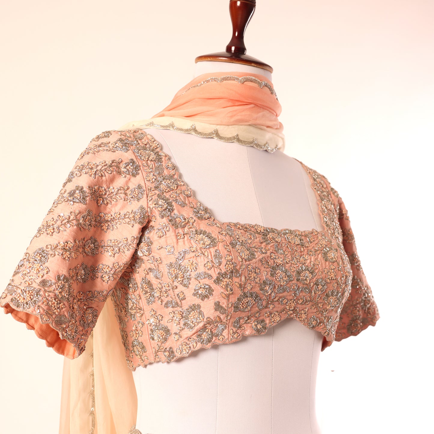 Peach Peony Knot Embroidery Blouse