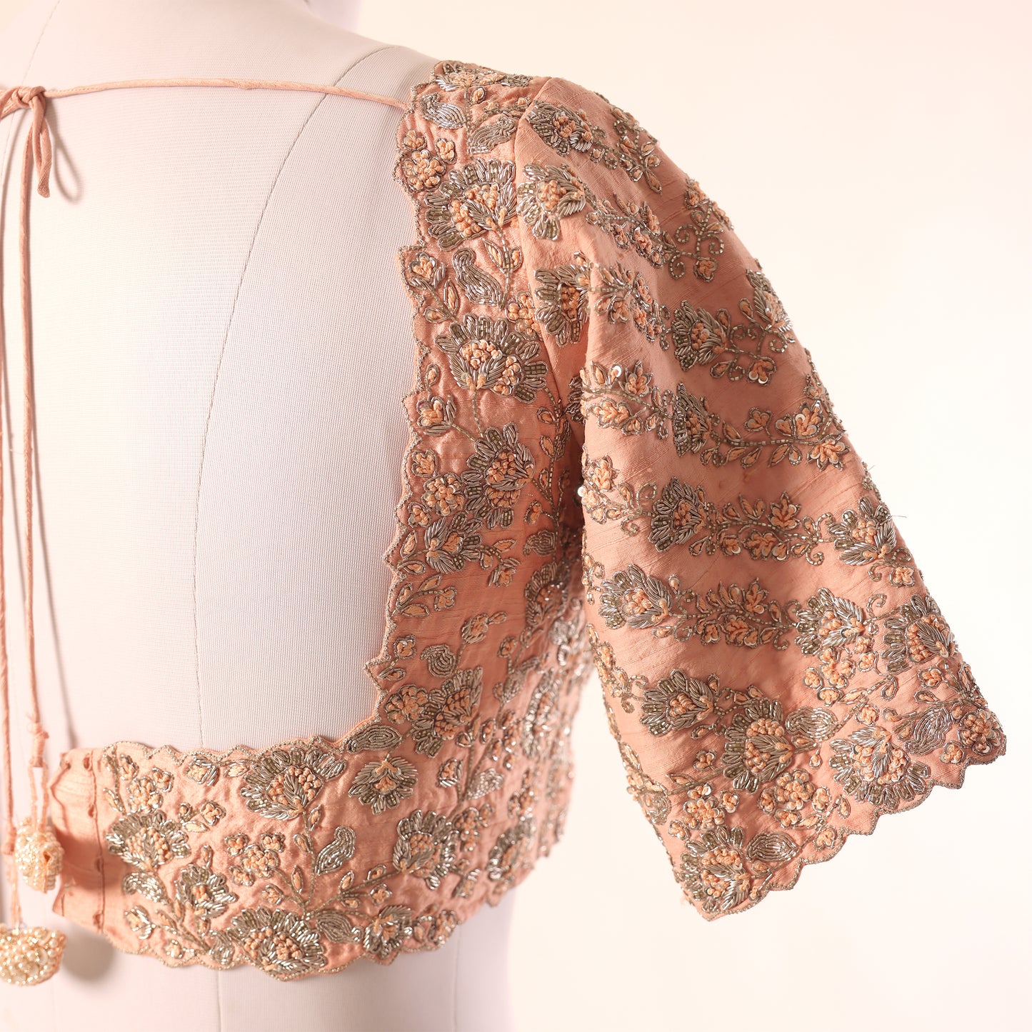 Peach Peony Knot Embroidery Blouse