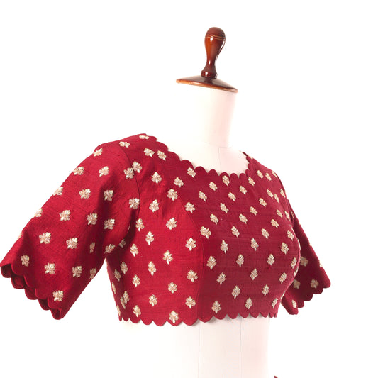 Burgundy Peony Knot Motifs Blouse