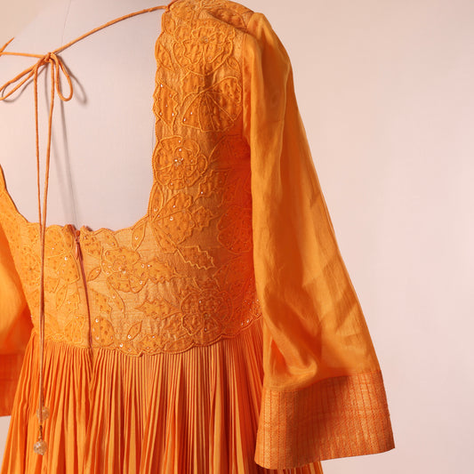 Tangerine Applique Anarkali Set
