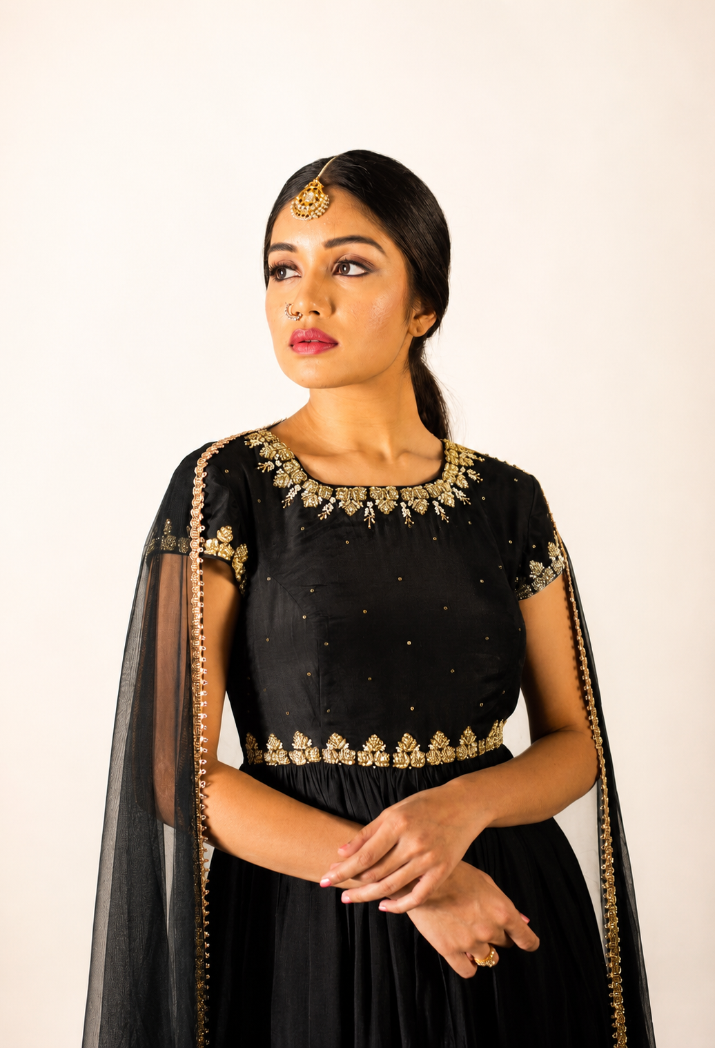 Black Three Layered Anarkali Set