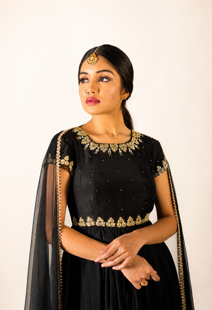 Black Three Layered Anarkali Set