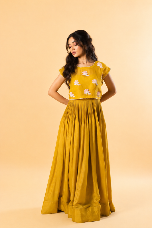 Yellow Georgette Flowers Tie Jakcet Floorlength