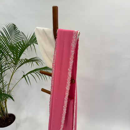 BUBBLEGUM PINK PEARL BORDER SAREE