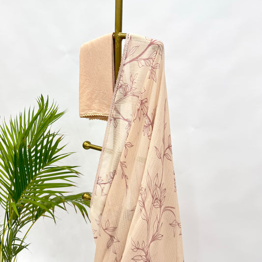 Ivory Foliole Outline Kota Saree