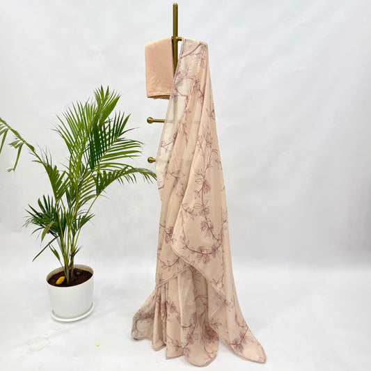 Ivory Foliole Outline Kota Saree