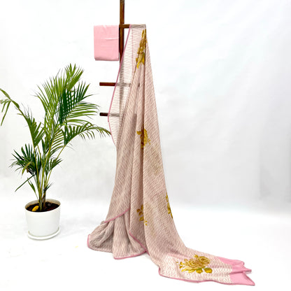 Onion Pink Stripes Georgette Saree
