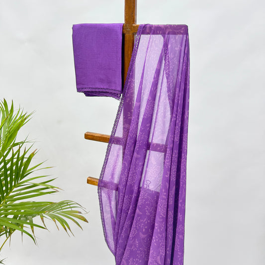 Lavender Kumri Georgette Saree