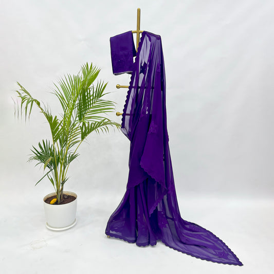 Purple VT Applique Motifs Falling Organza Saree