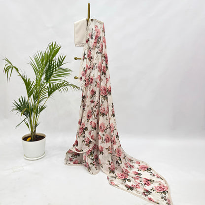 Ivory Flower Bunch Georgette Saree