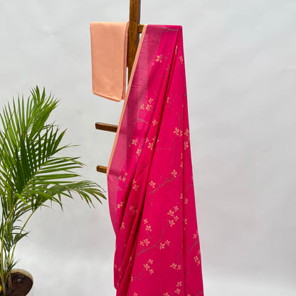 Hot Pink Bloom Soft Silk Saree