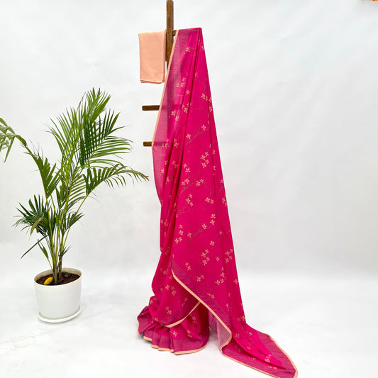 Hot Pink Bloom Soft Silk Saree
