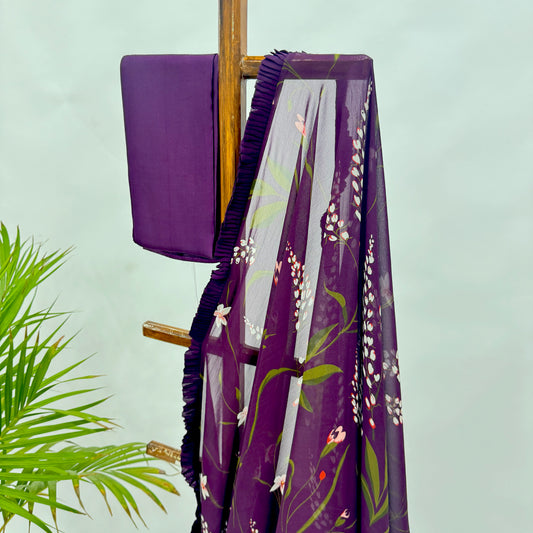 Purple Botanical Print Georgette Sare