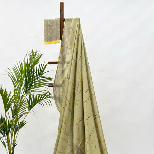 Mint Green Bloom Soft Silk Saree