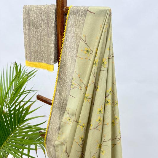 Mint Green Bloom Soft Silk Saree